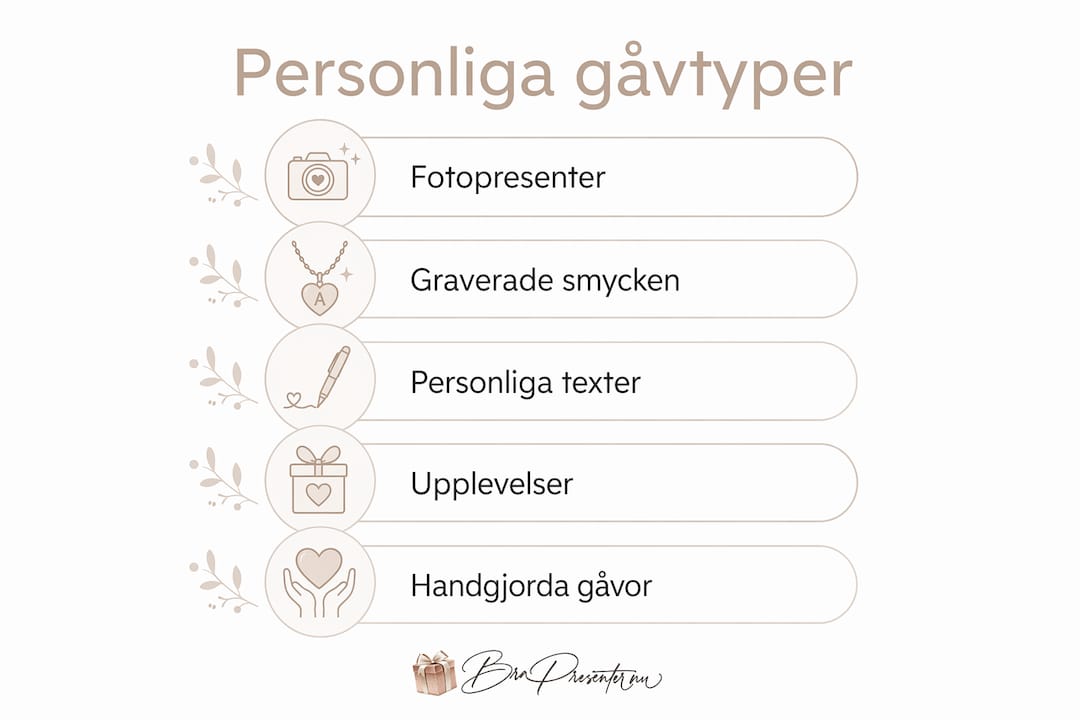 En infographic som ger inspiration till olika sorters personliga gåvor