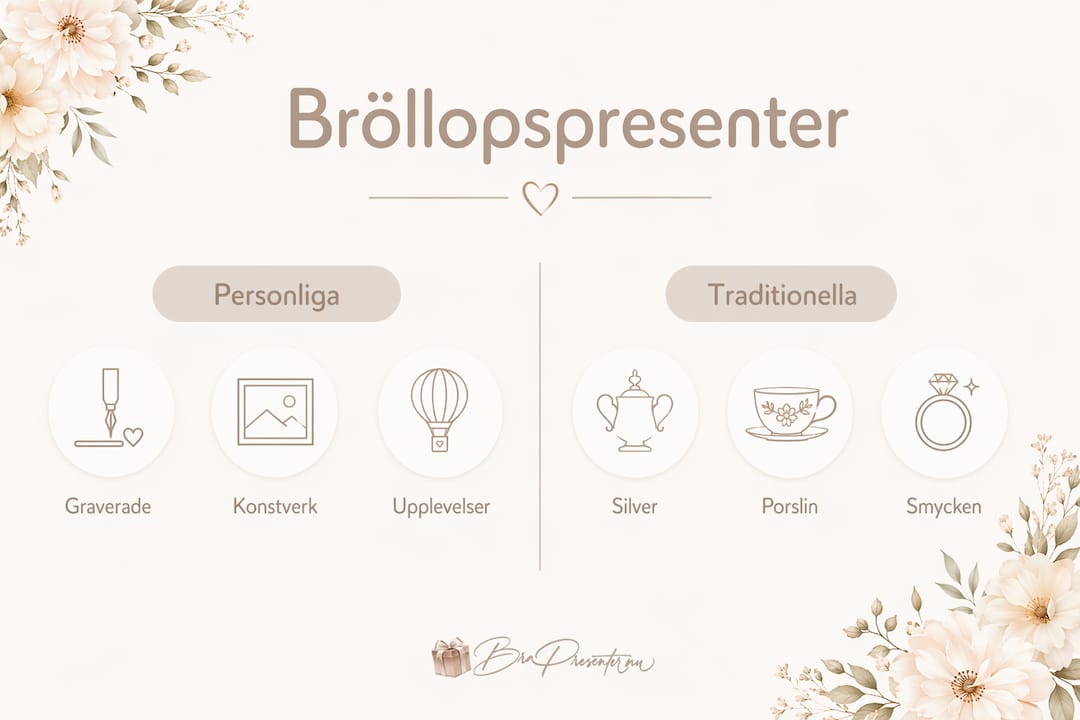 En infografik som visar skillnaderna mellan personliga och klassiska bröllopsgåvor