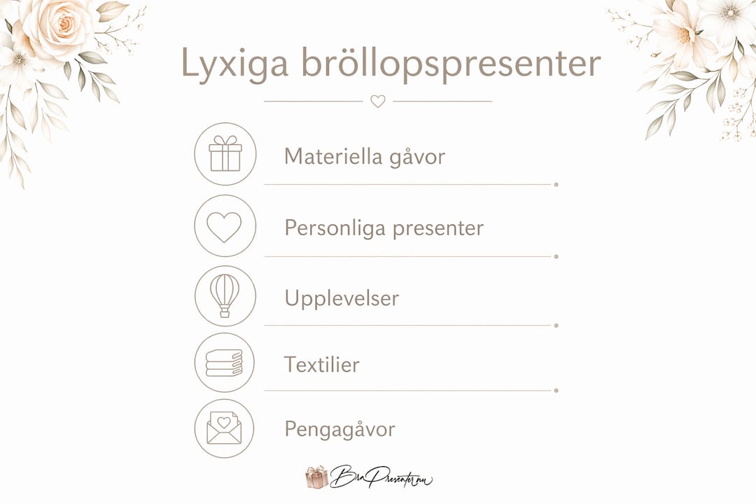 En översiktlig infografik som visar olika typer av exklusiva bröllopspresenter