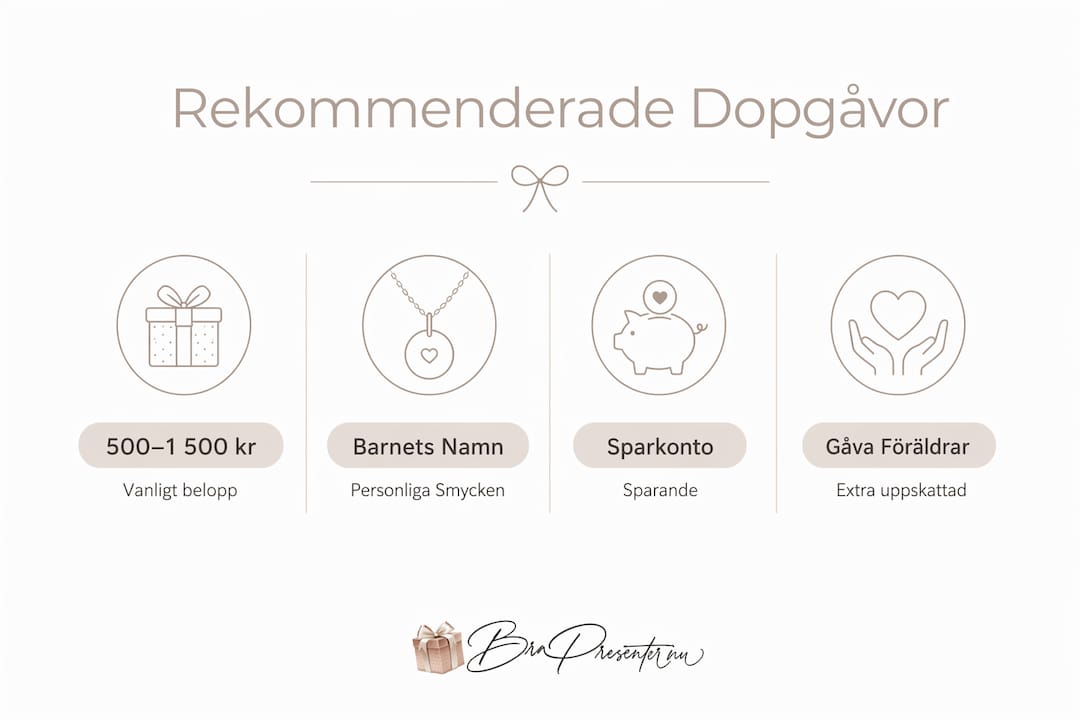 En överskådlig infografik med tips på passande dopgåvor och ungefär hur mycket man brukar lägga.