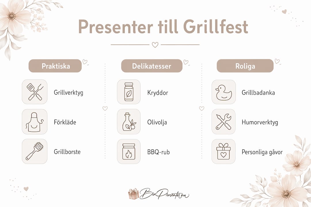 En överskådlig infografik som visar olika typer av presenter du kan ta med till grillfesten.