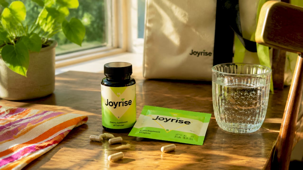 Flat lay of Joyrise DHM capsule bottle and capsule packet