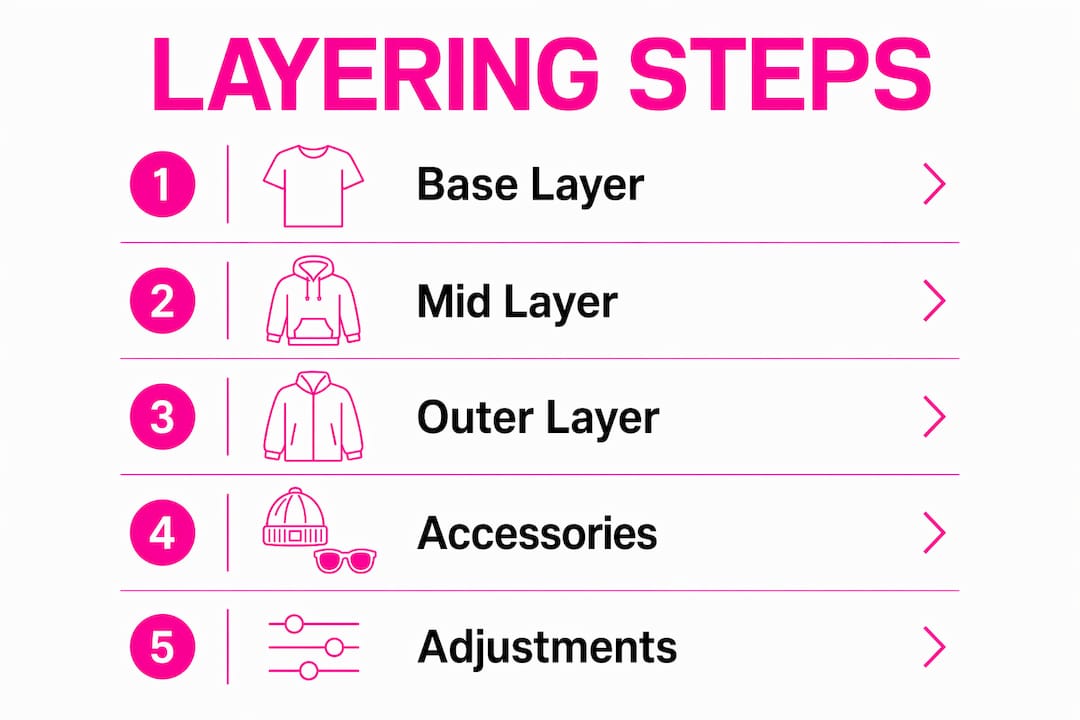 Infographic illustrating steps to layer streetwear for skating