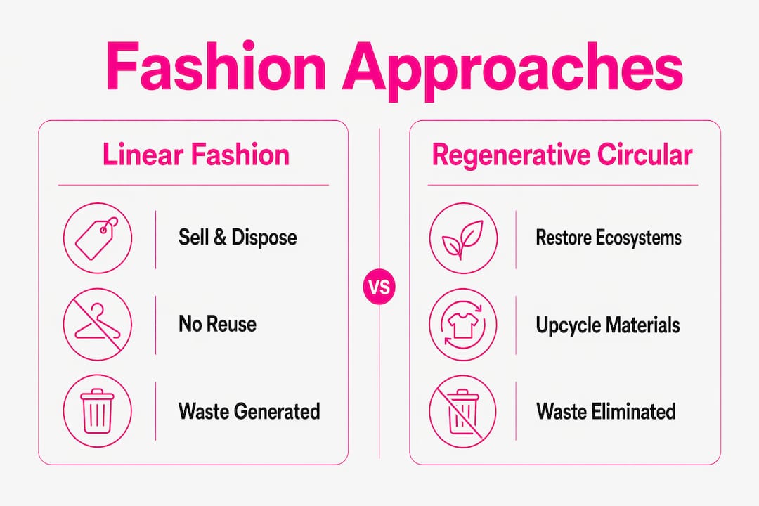 Infographic comparing linear and regenerative circular fashion approaches