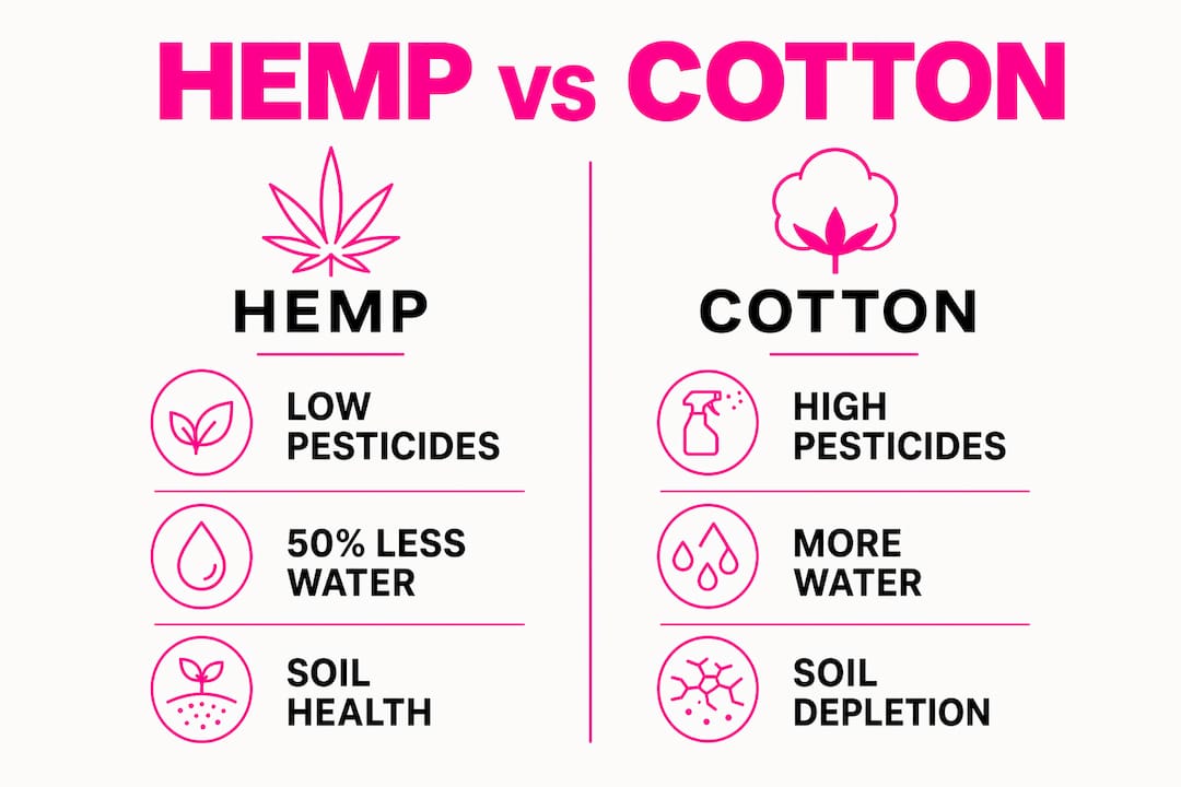 Infographic comparing hemp and cotton environmental benefits