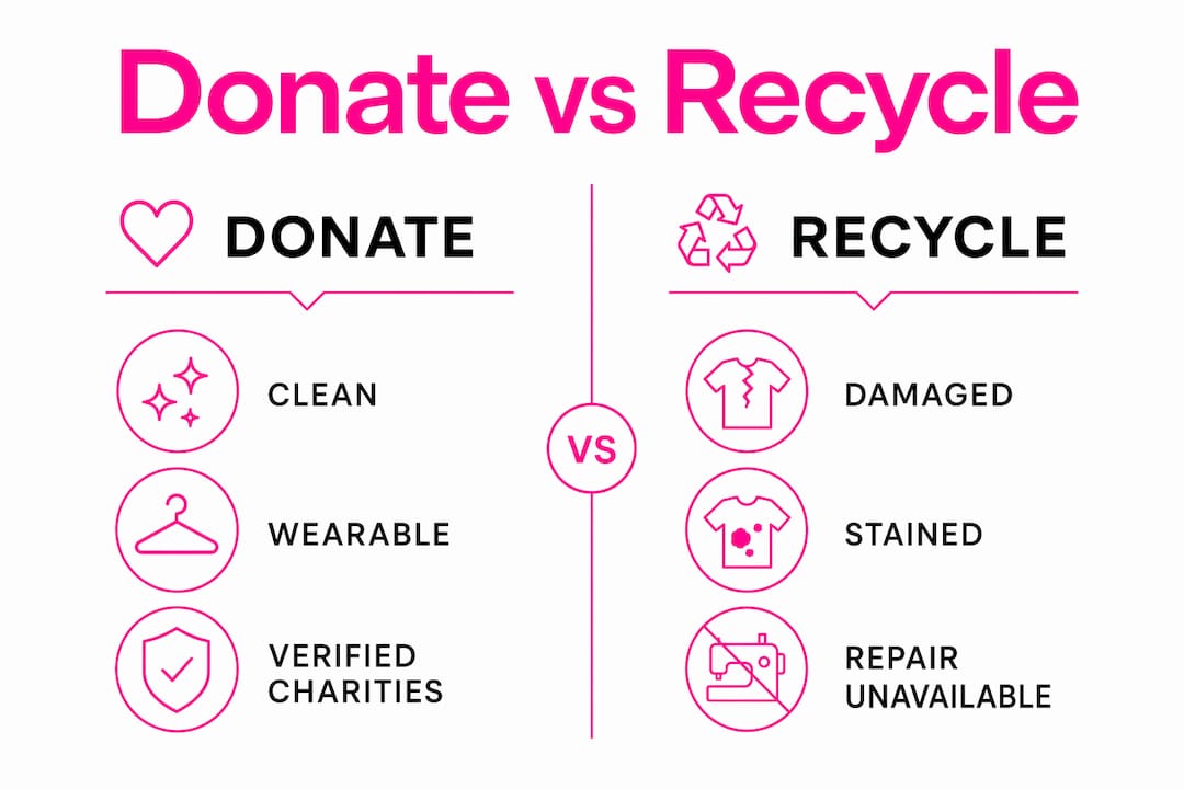 Infographic comparing streetwear donation and recycling criteria