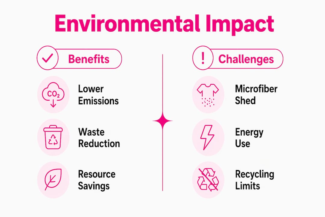 Infographic comparing benefits and challenges of recycled fibers