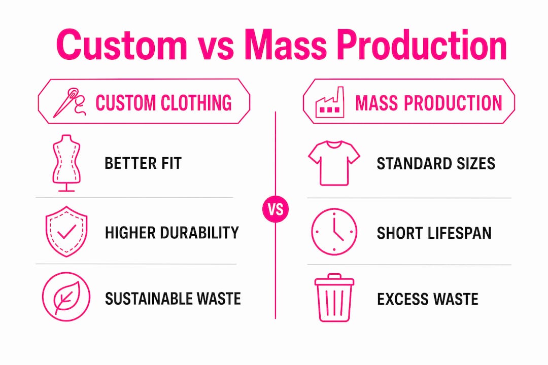 Infographic comparing custom and mass production clothing