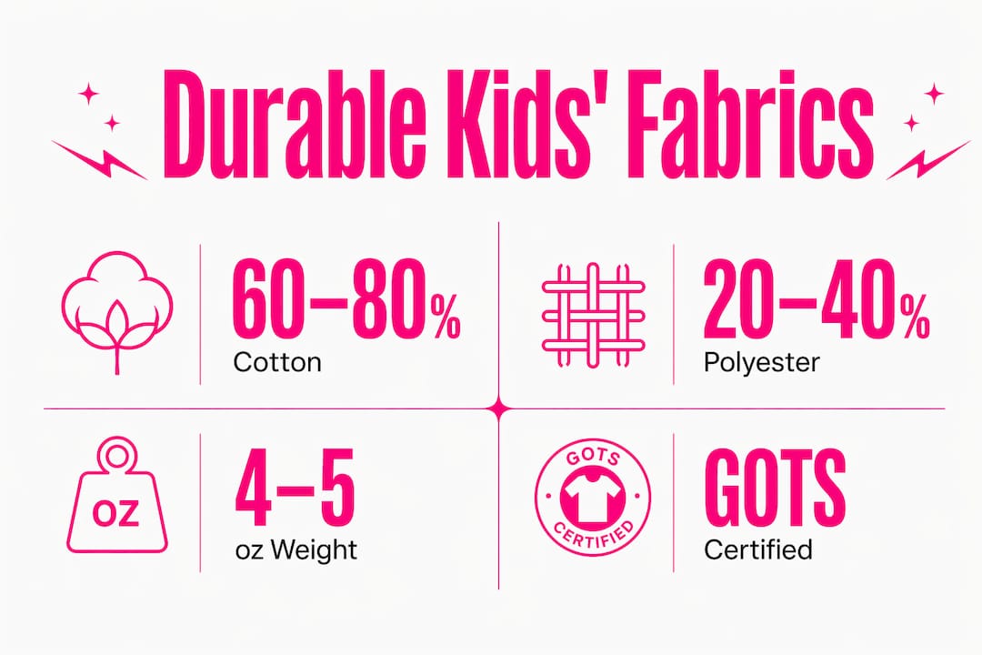 Infographic detailing durable fabric blends for kids' streetwear
