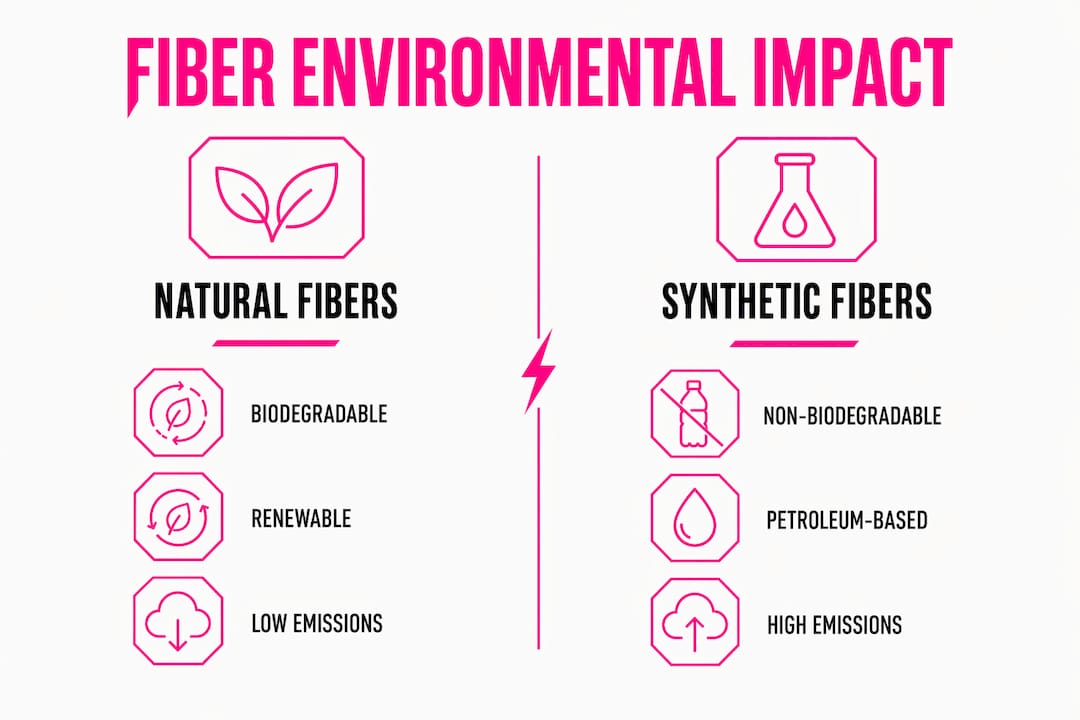 Infographic comparing natural versus synthetic fiber impacts