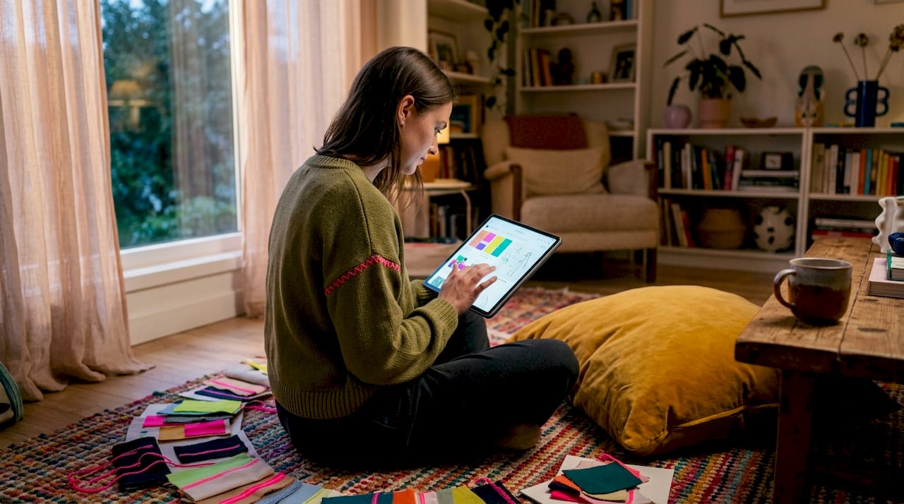 Hands using tablet in fashion customization setup