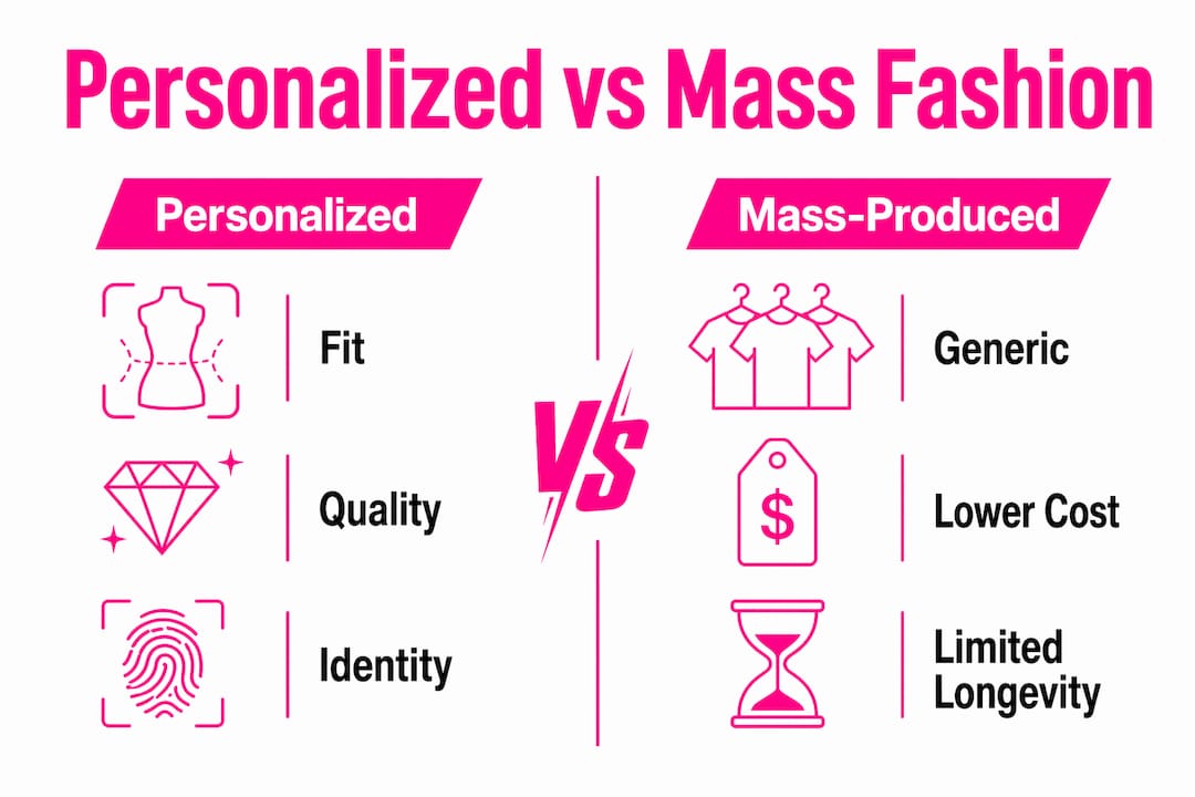 Infographic comparing personalized fashion and mass-produced fashion