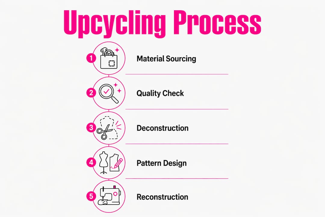 Infographic illustrating five steps of upcycling process