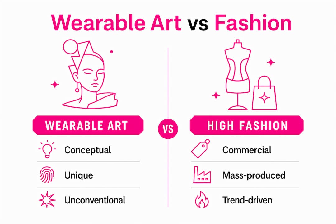 Infographic comparing wearable art and high fashion