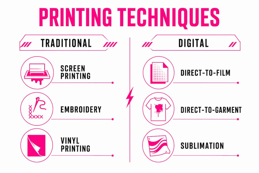 Infographic comparing apparel printing methods