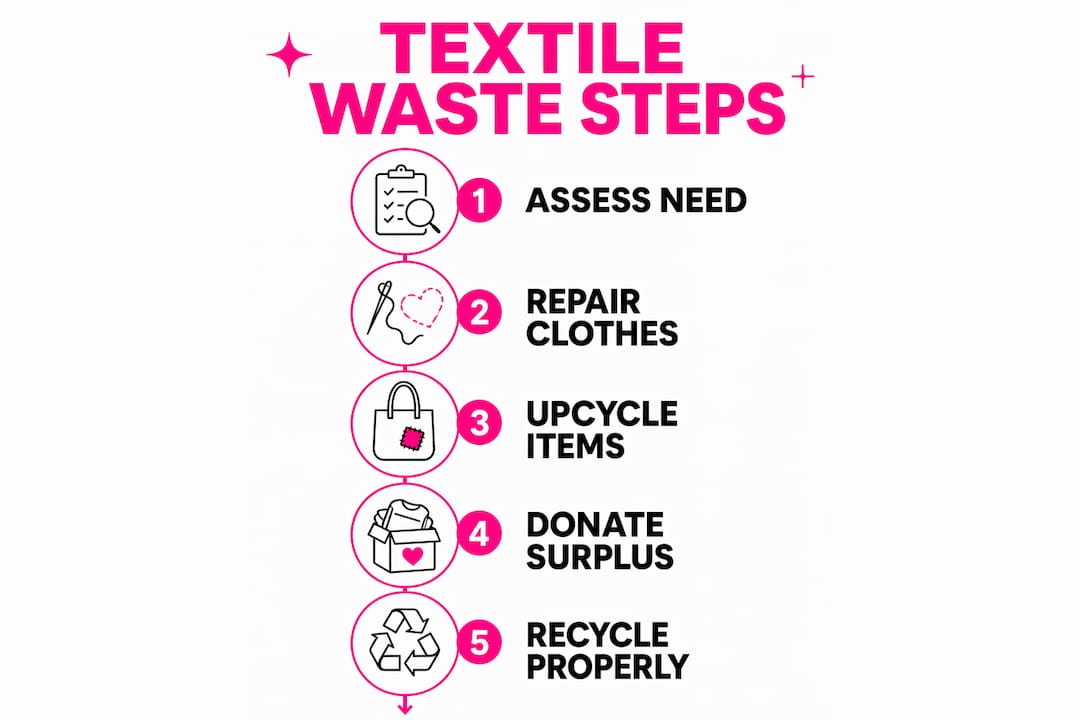 Infographic showing steps to reduce textile waste