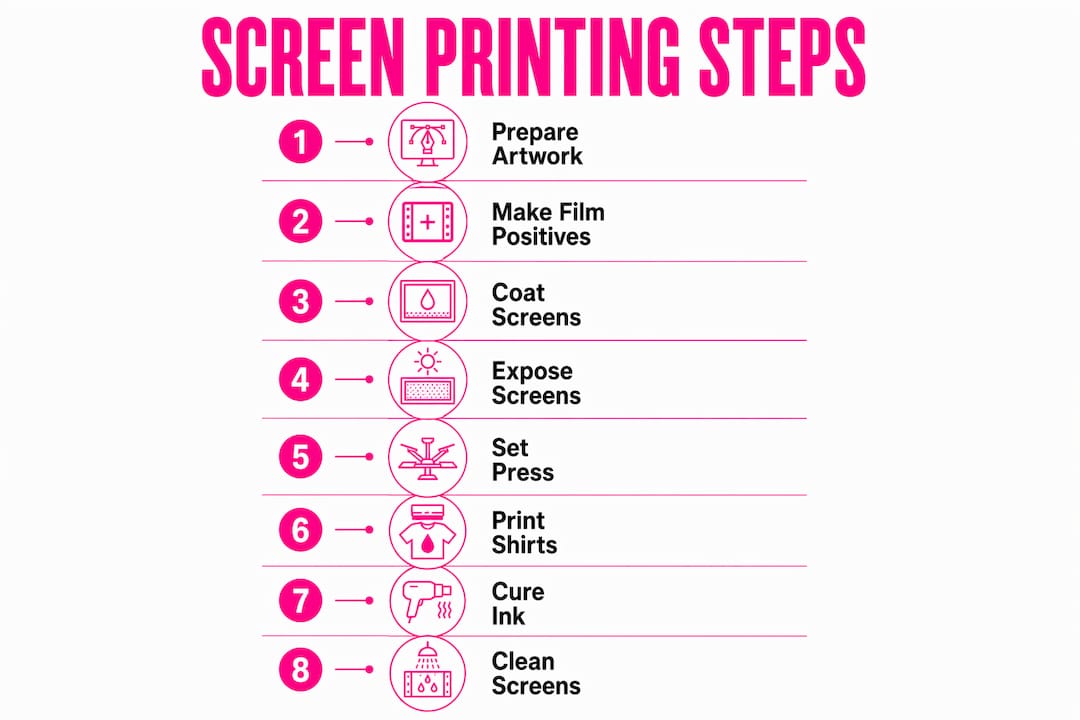 Infographic of screen printing process steps