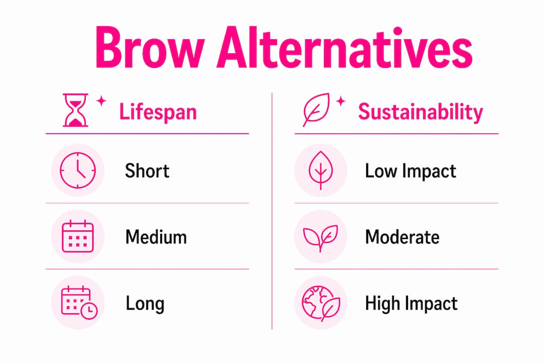 Infographic comparing brow alternative lifespan and sustainability