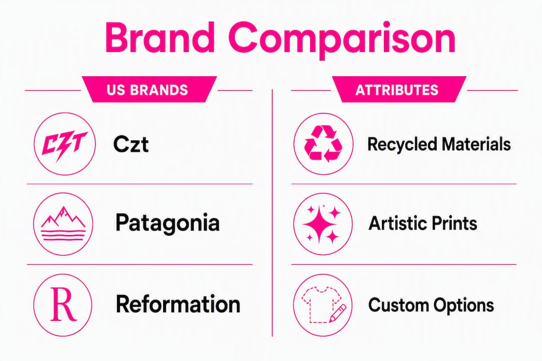Infographic comparing sustainable streetwear US brands and key attributes