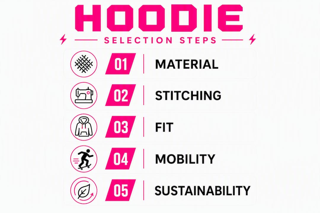 Infographic showing steps to select skate hoodie