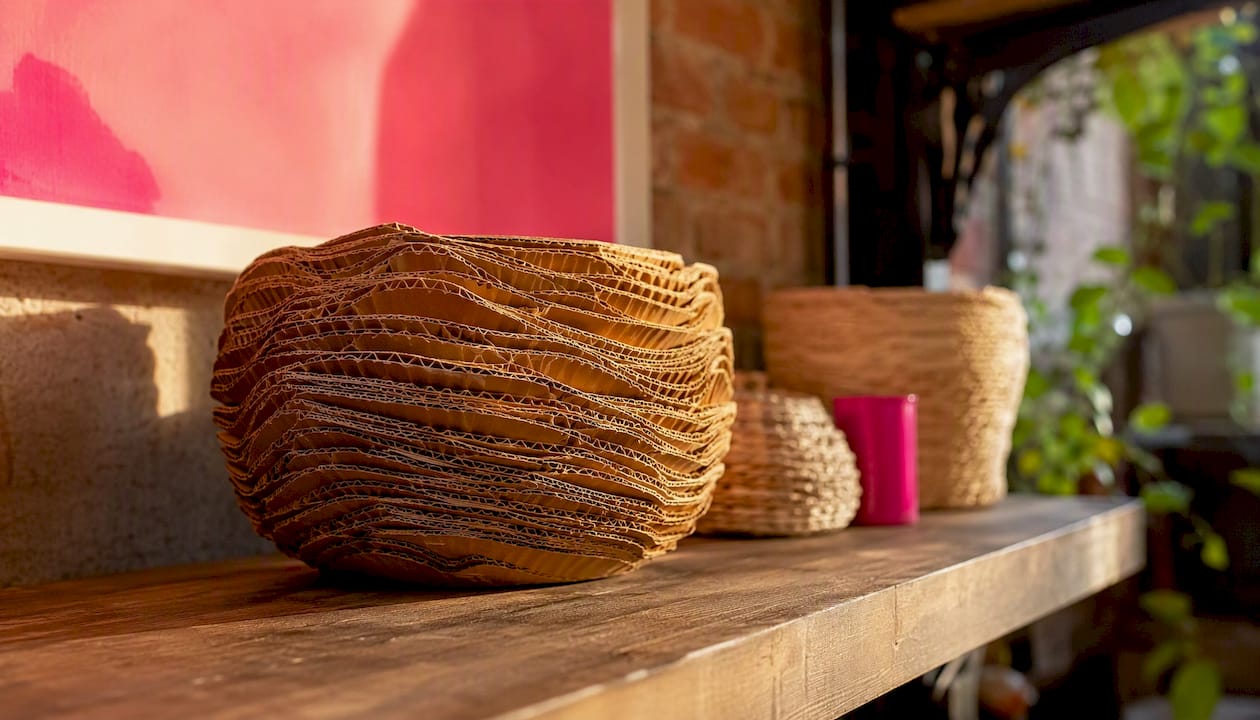 Close-up of recycled materials decor piece