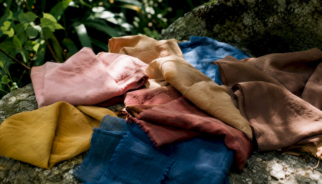 Natural dyed fabric swatches in multiple colors