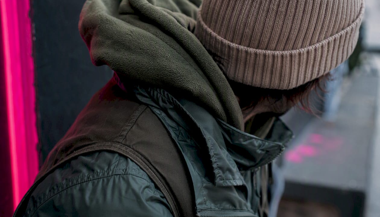 Textured streetwear outfit layers detail