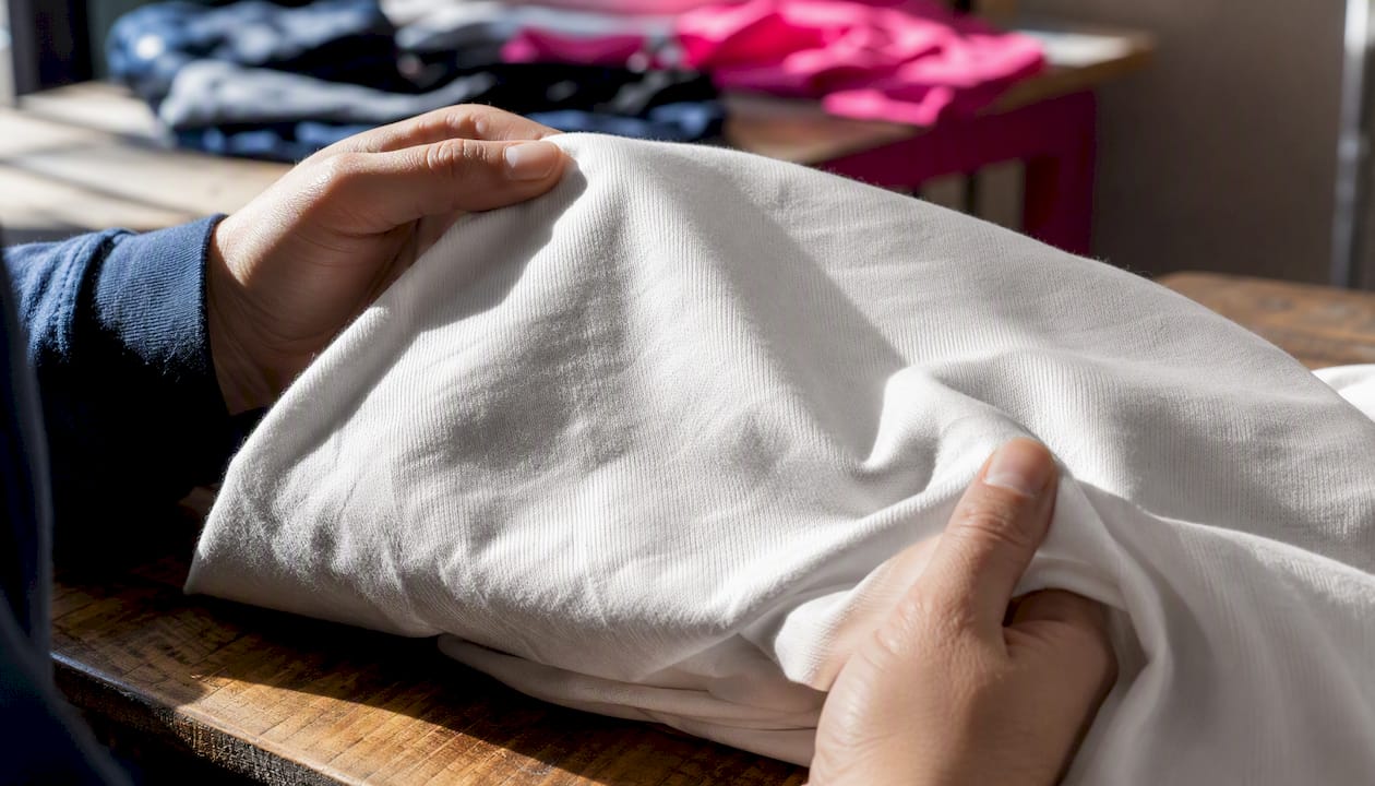 Heavyweight white cotton fabric detail