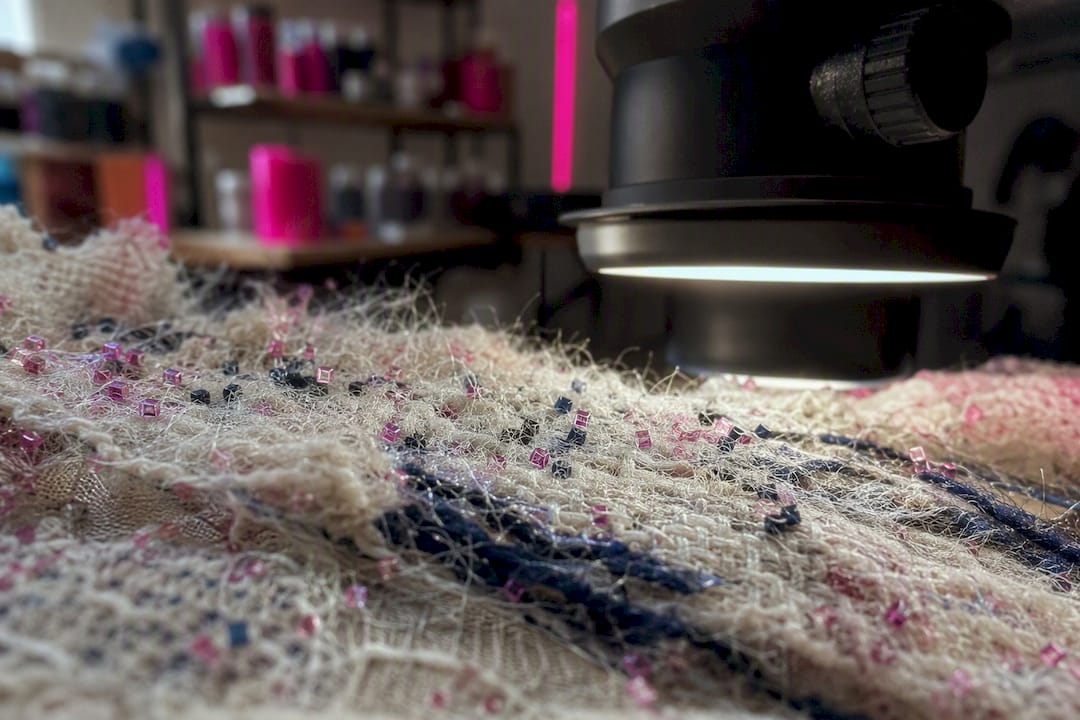 Macro view of fabric fibers with tracers
