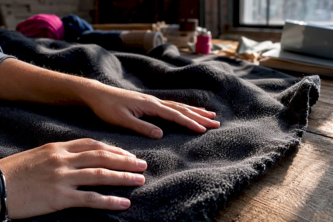 Close-up of heavyweight polyester fleece fabric