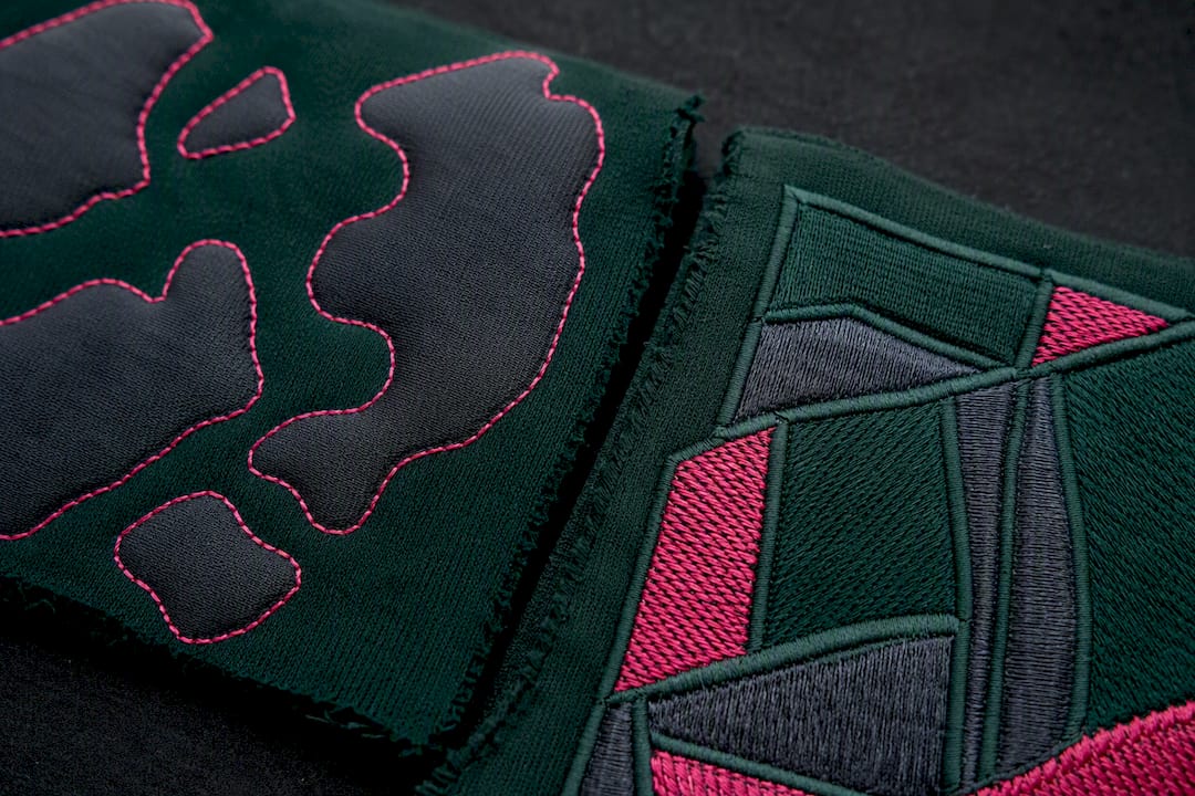 Close-up textures of applique and embroidery