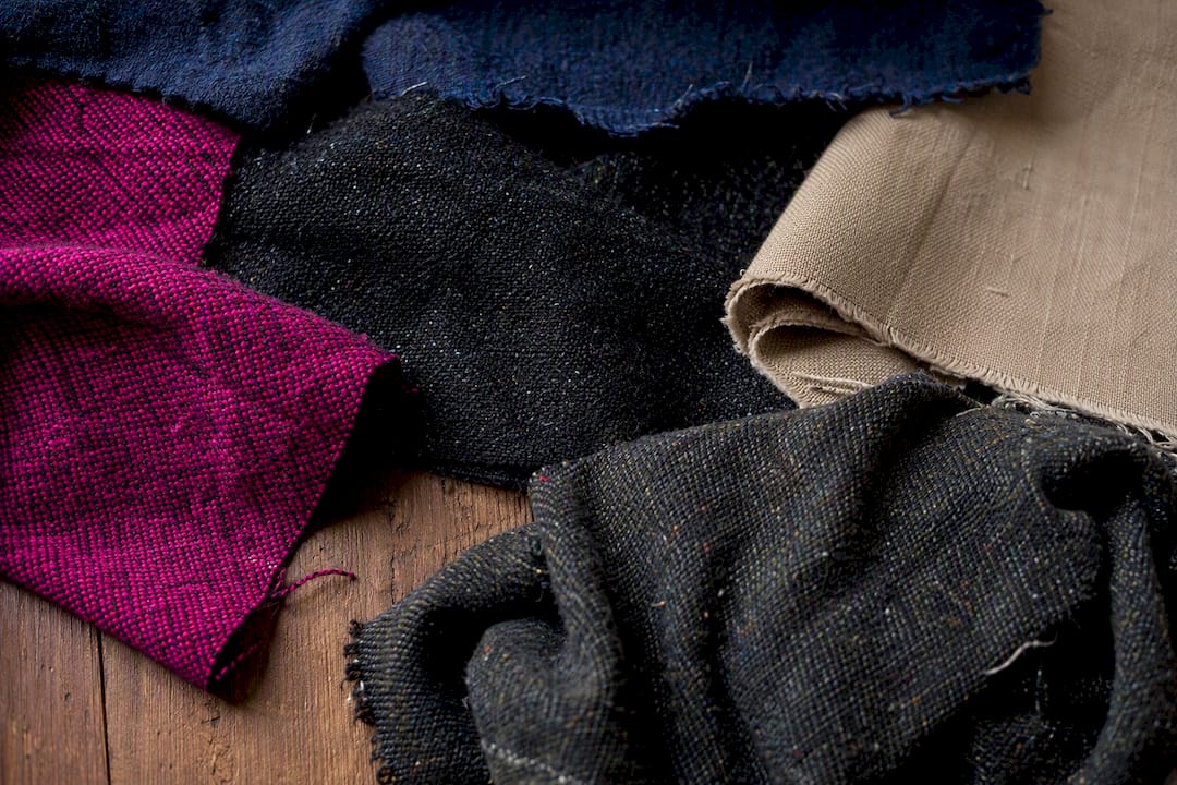 Close-up of recycled wool and cotton fabric textures