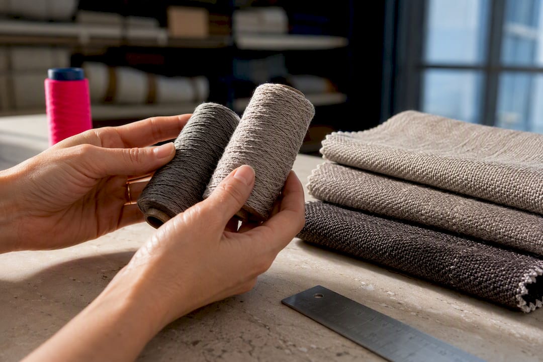 Yarn and fabric samples compared closely