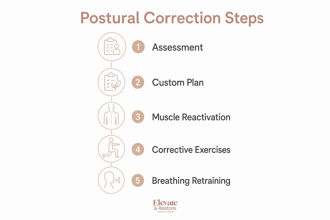 Infographic illustrating stages of postural correction