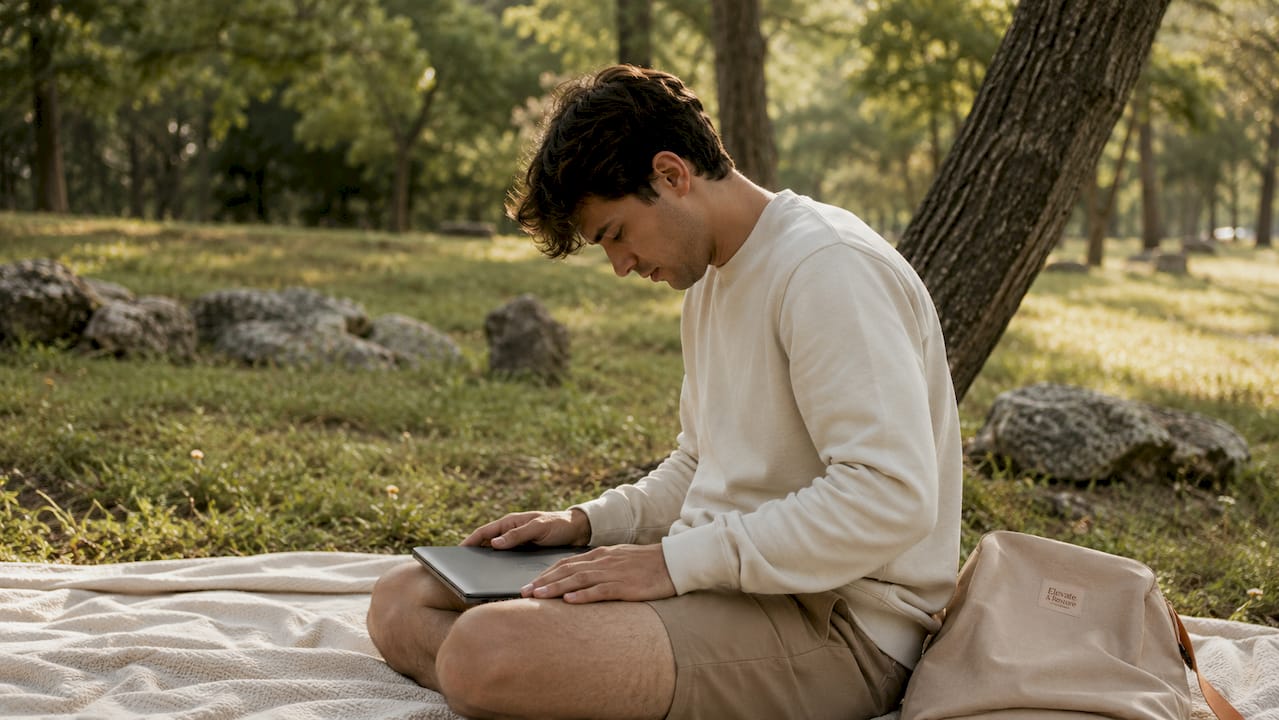 Man showing poor posture seated at home