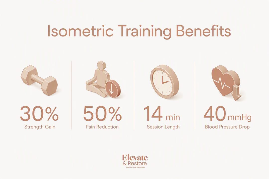 Infographic showing key isometric training benefits and stats