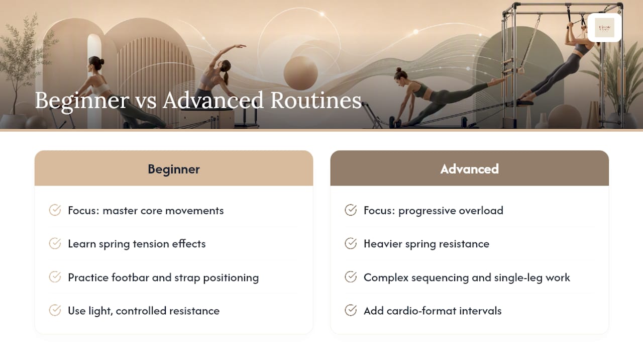 Beginner versus advanced reformer routines for weight loss — overview diagram