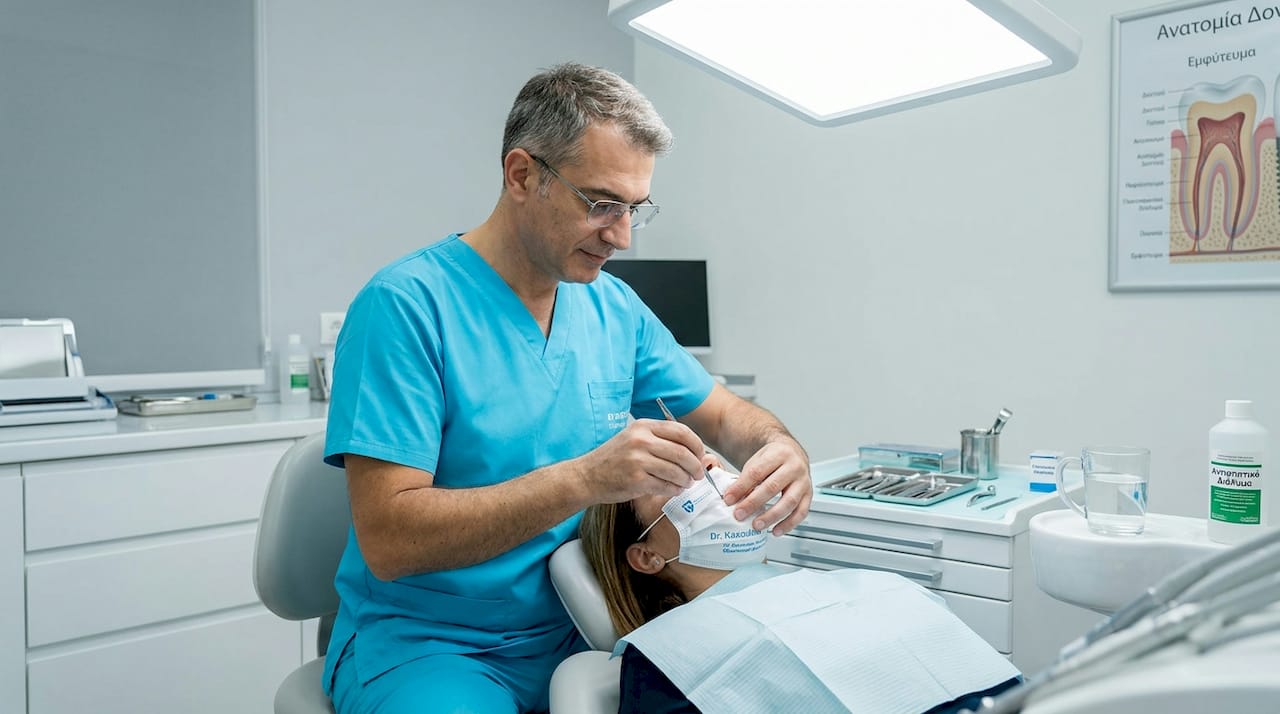 Η τοποθέτηση οδοντικού εμφυτεύματος πραγματοποιείται από εξειδικευμένο οδοντίατρο σε έναν σύγχρονο, άρτια εξοπλισμένο χώρο.