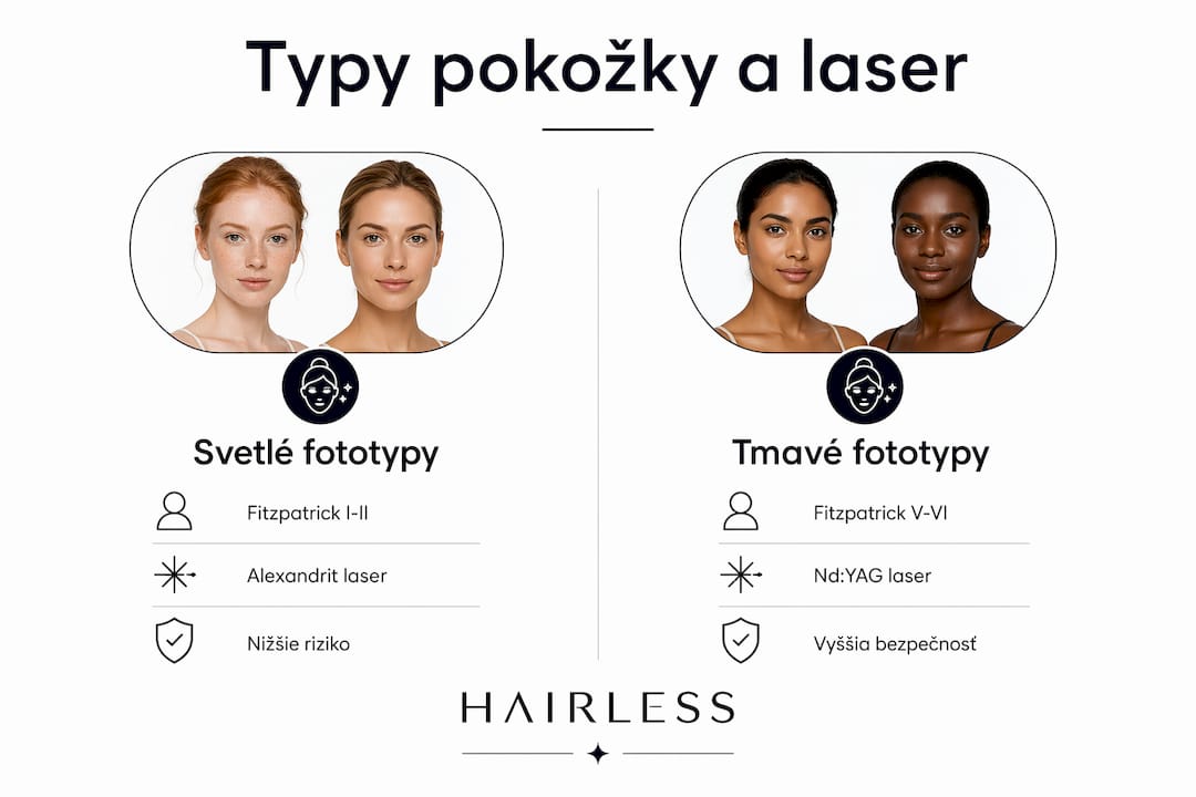 Prehľadná infografika ukazujúca rozdiely v používaní laseru na svetlú a tmavú pokožku