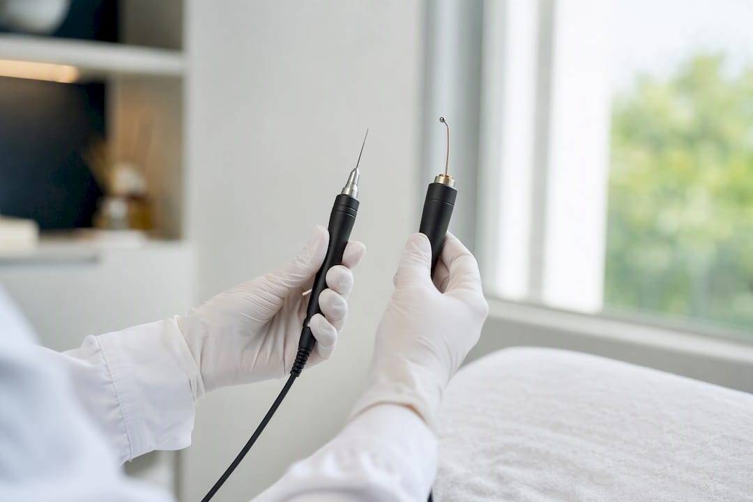 Sondy elektrolytického prístroja položené vedľa seba