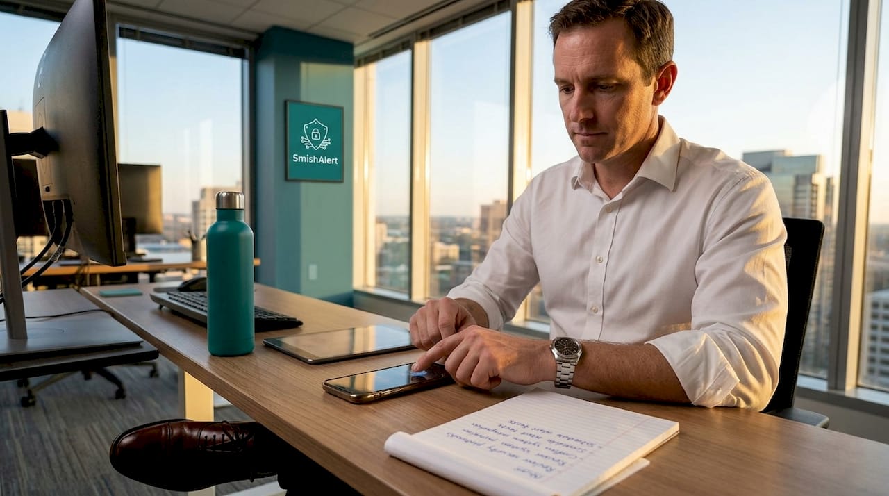 Employee authenticates phone for work security