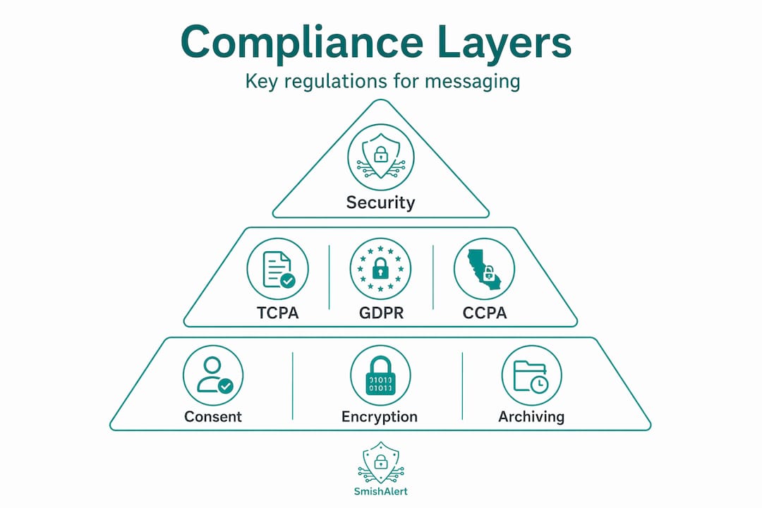 Hierarchy infographic showing compliance layers for messaging