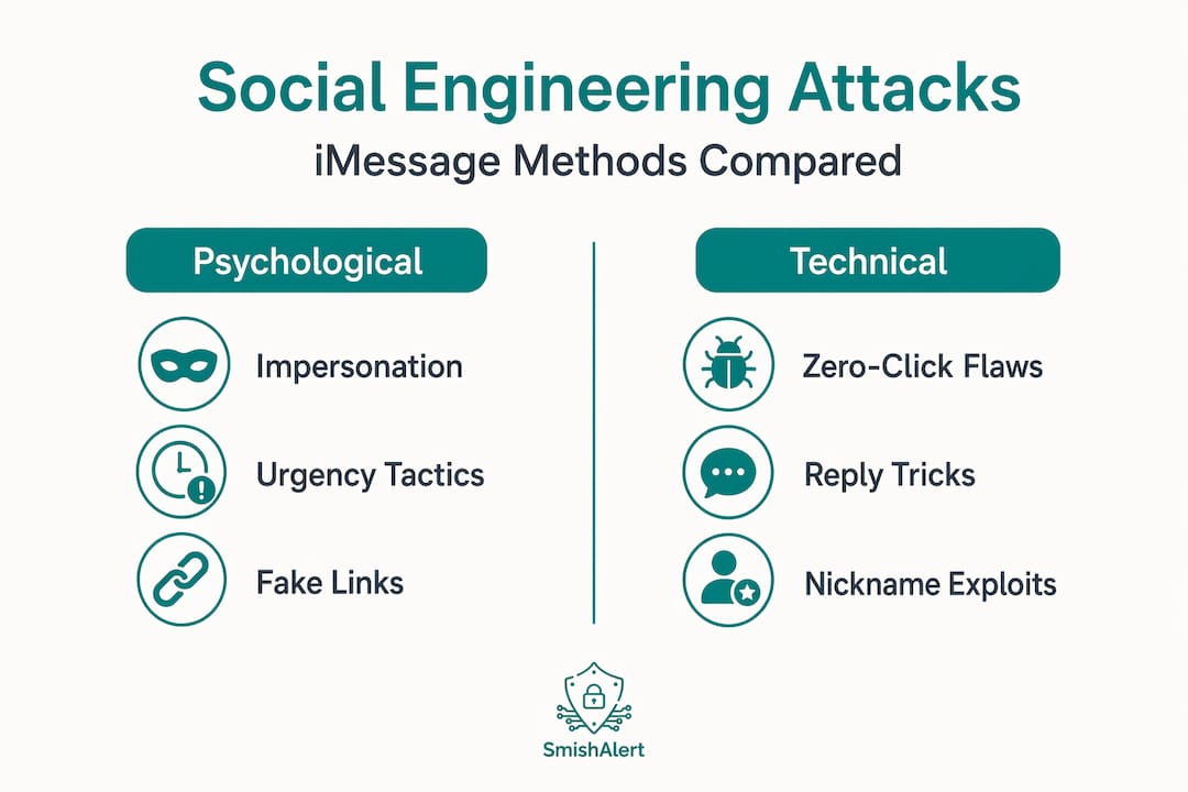 Infographic comparing psychological and technical attack types