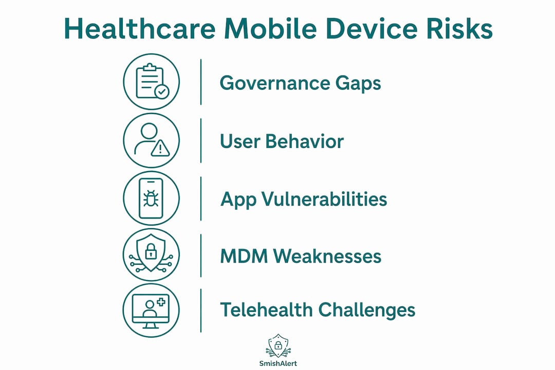 Infographic outlining key vulnerabilities in healthcare mobile devices