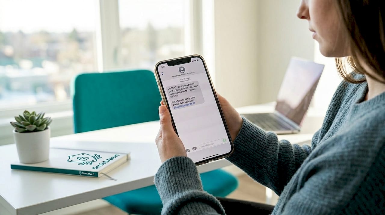 Phone screen showing spoofed SMS sender name