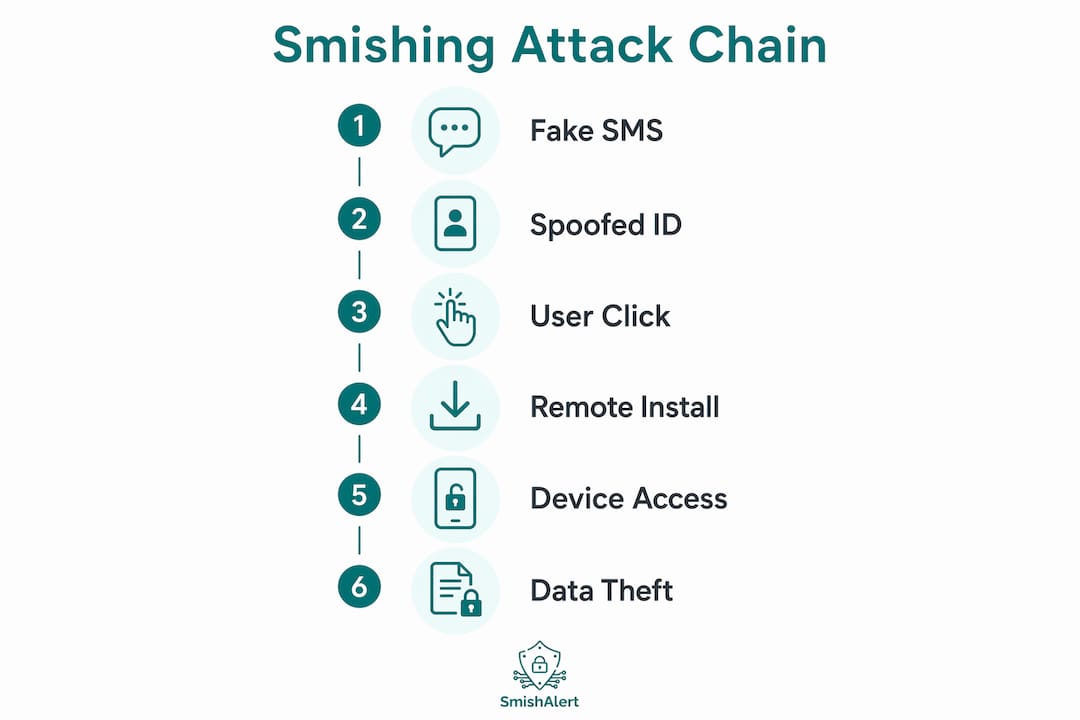 Infographic detailing the smishing attack chain steps