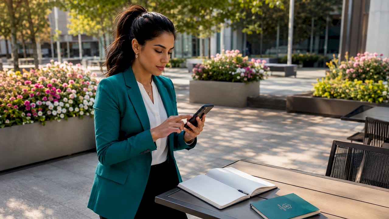 Engineer inspecting SMS on mobile device
