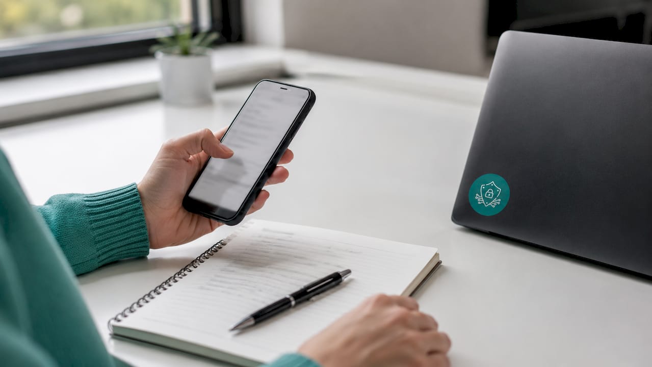 Hand holding smartphone with phishing message theme