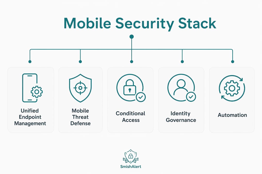 Infographic illustrating mobile security stack components
