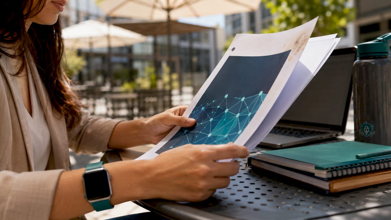 Hands reviewing mobile security standards guide